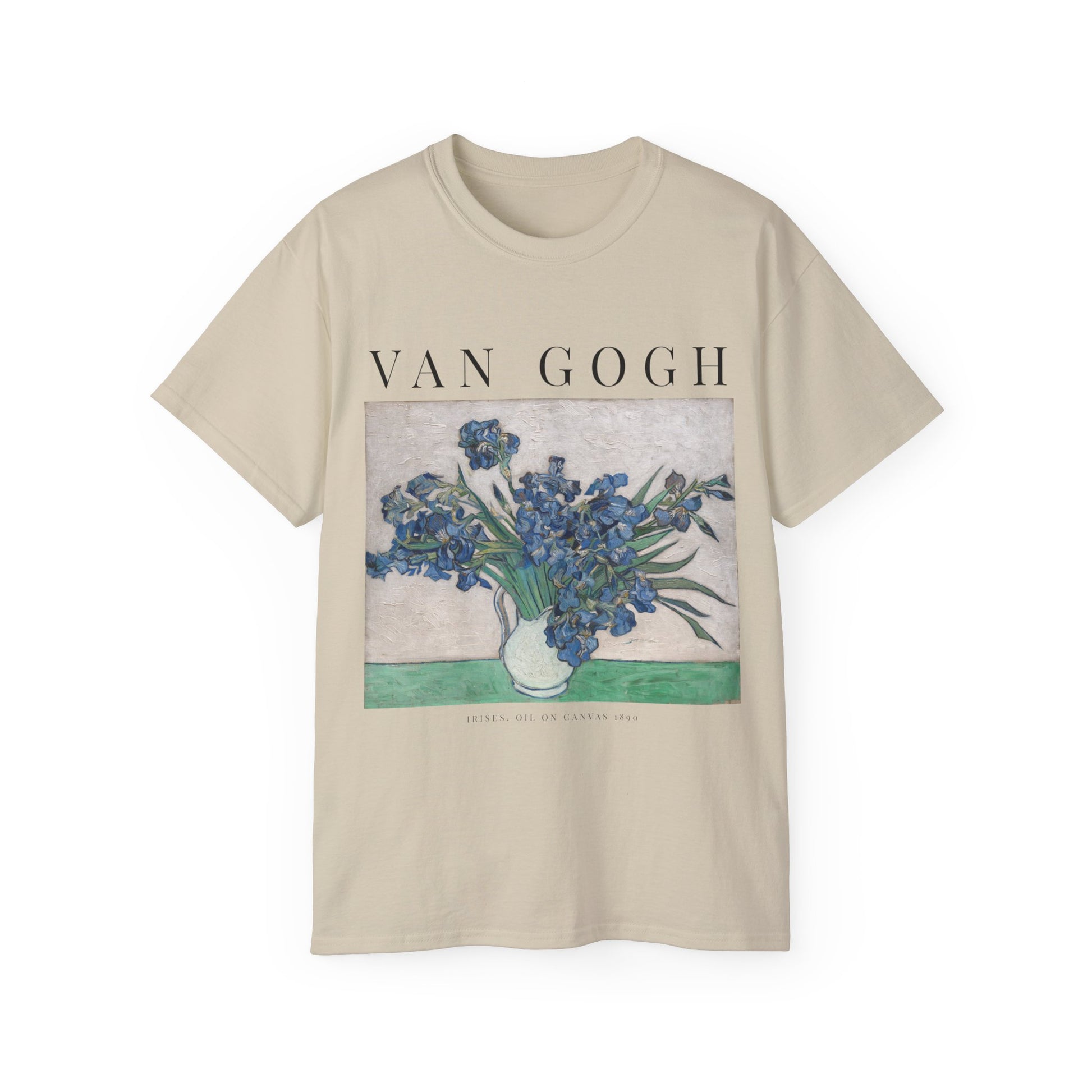vincent van gogh irises t shirt in the color sand