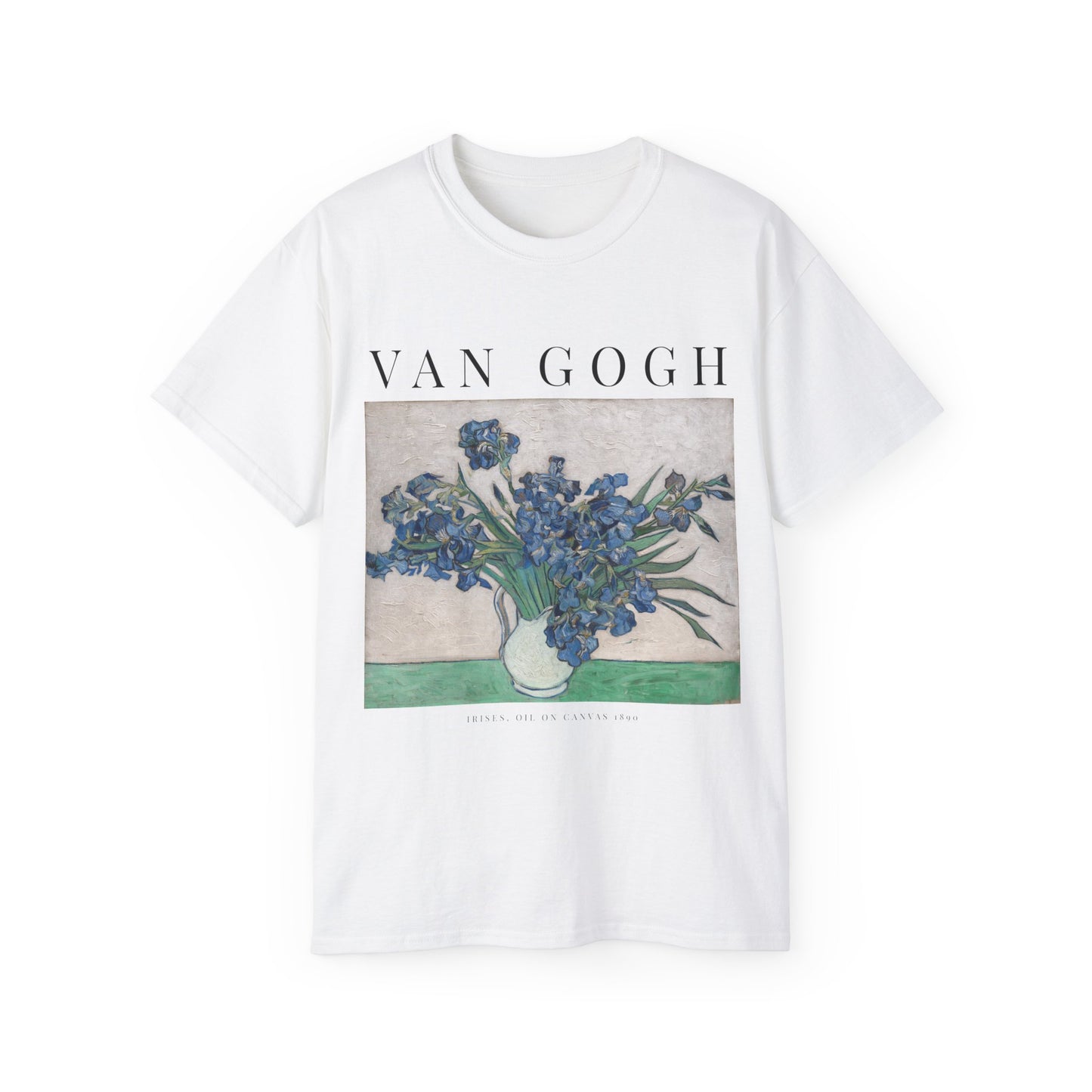 vincent van gogh irises t shirt in the color option white