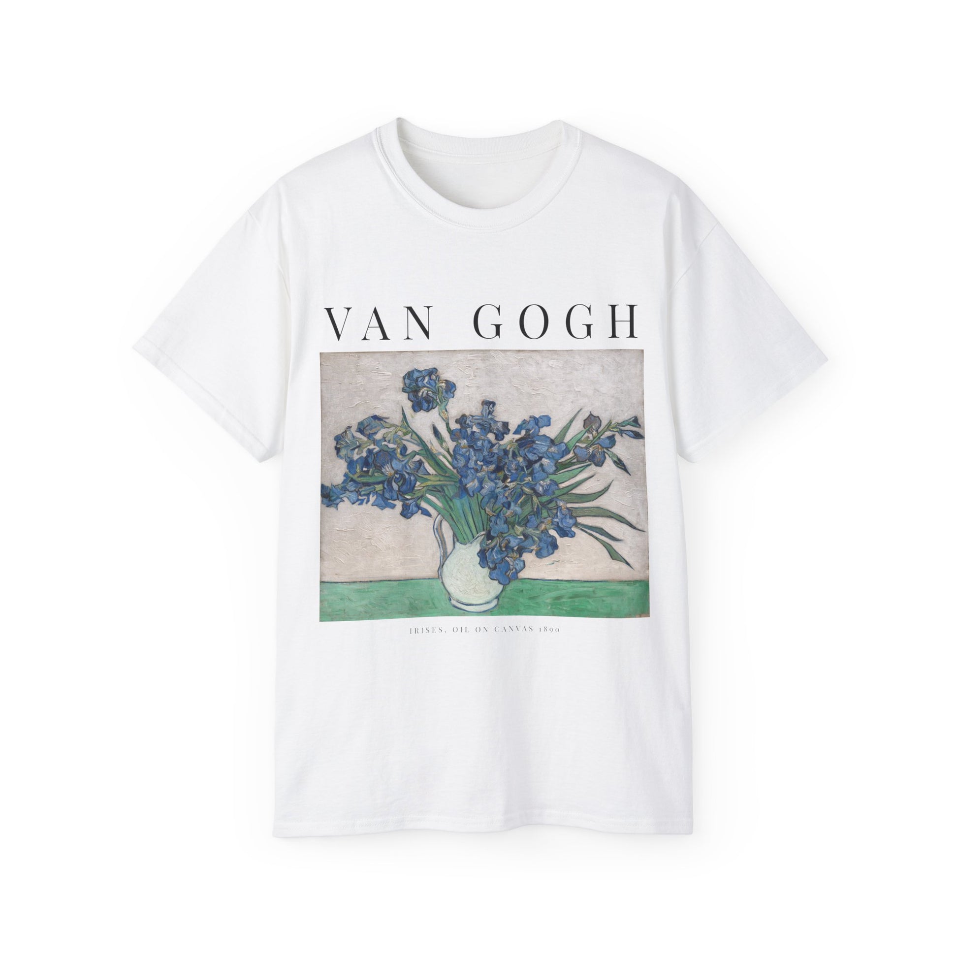 vincent van gogh irises t shirt in the color option white