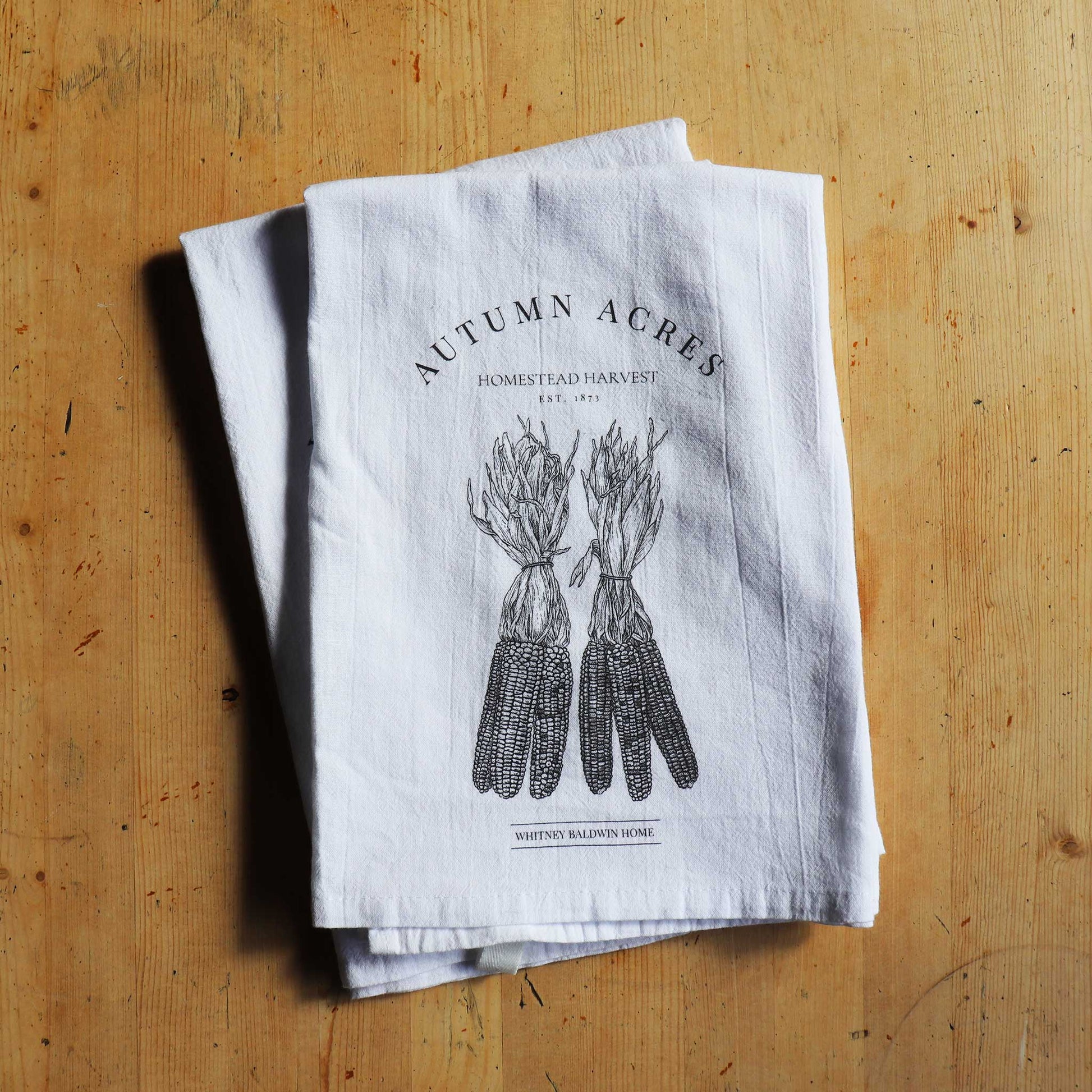 homestead harvest autumn acres corn bundle illustration tea towel black and white