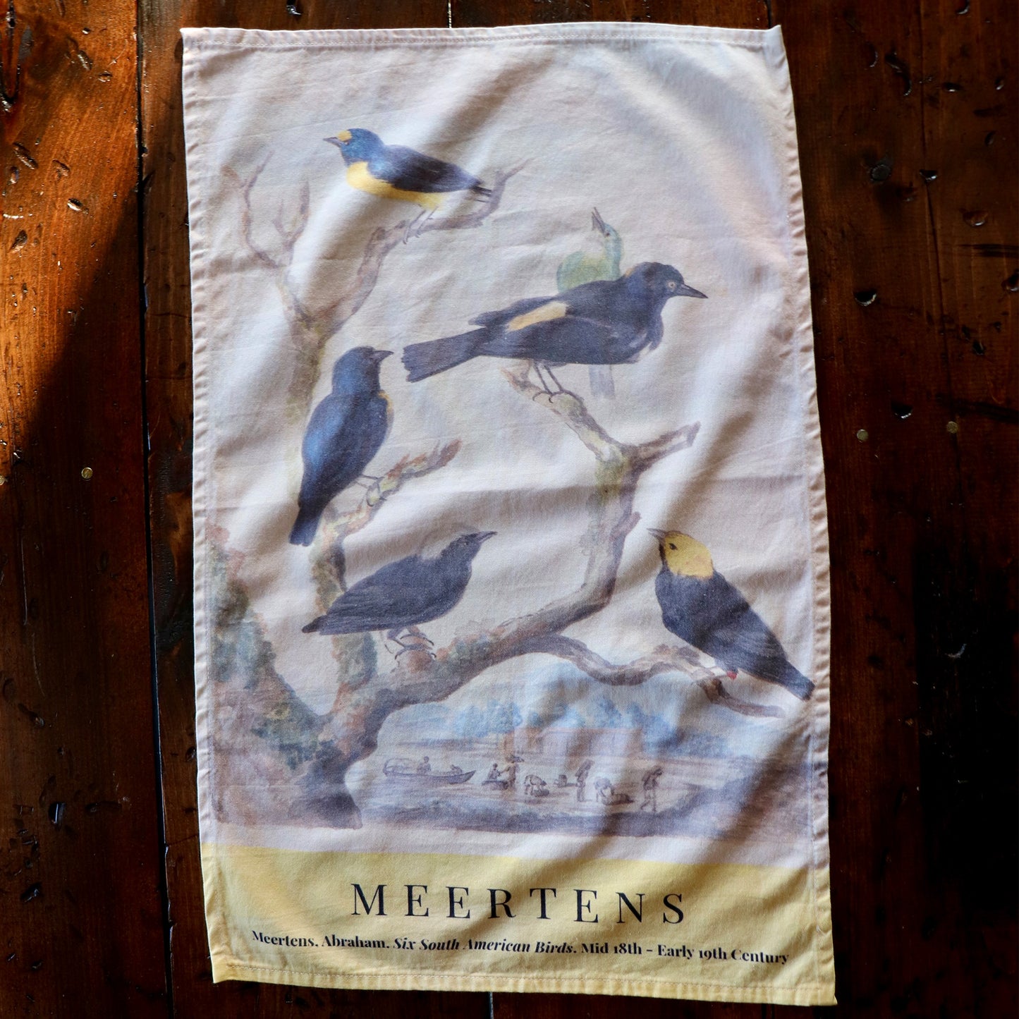 Handmade in the USA, this eco-friendly kitchen towel combines practicality with artistic elegance, featuring Meertens’ bird illustrations