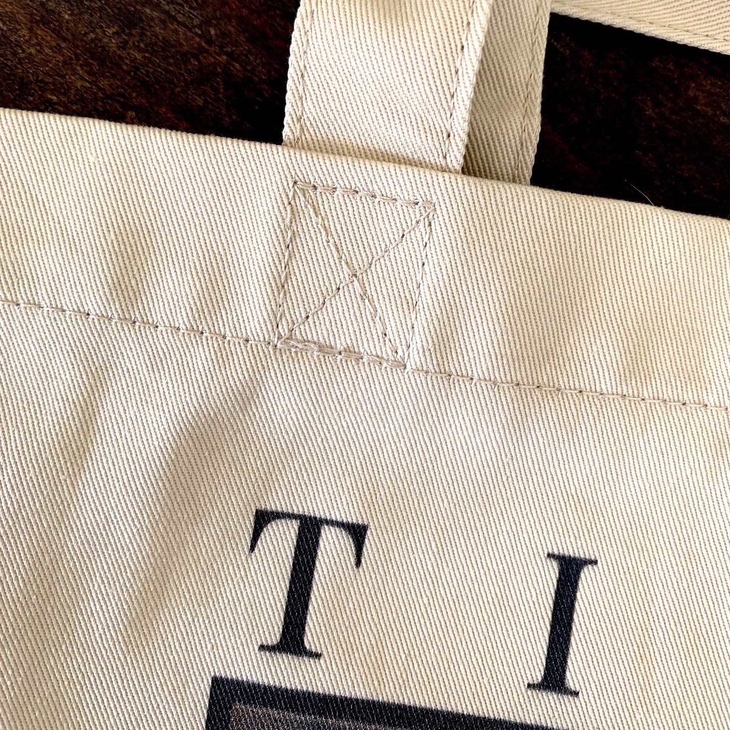 reinforced stitching on straps of eco friendly tote market bag